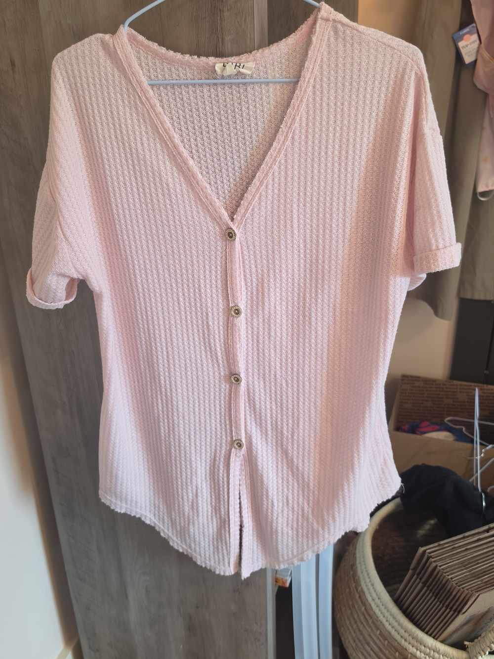 BiBi Light Pink Waffle Knit Button-Front Top